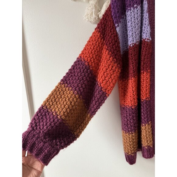 Natural Life Oversized Striped Open Knit Chunky Cardigan Multicolor Boho Preppy - Picture 5 of 9